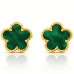 siknakit-clover-verde-zlati-vticni-uhani-bela-produktna Verde Clover zlati Clover uhani z zeleno deteljico Šik nakit