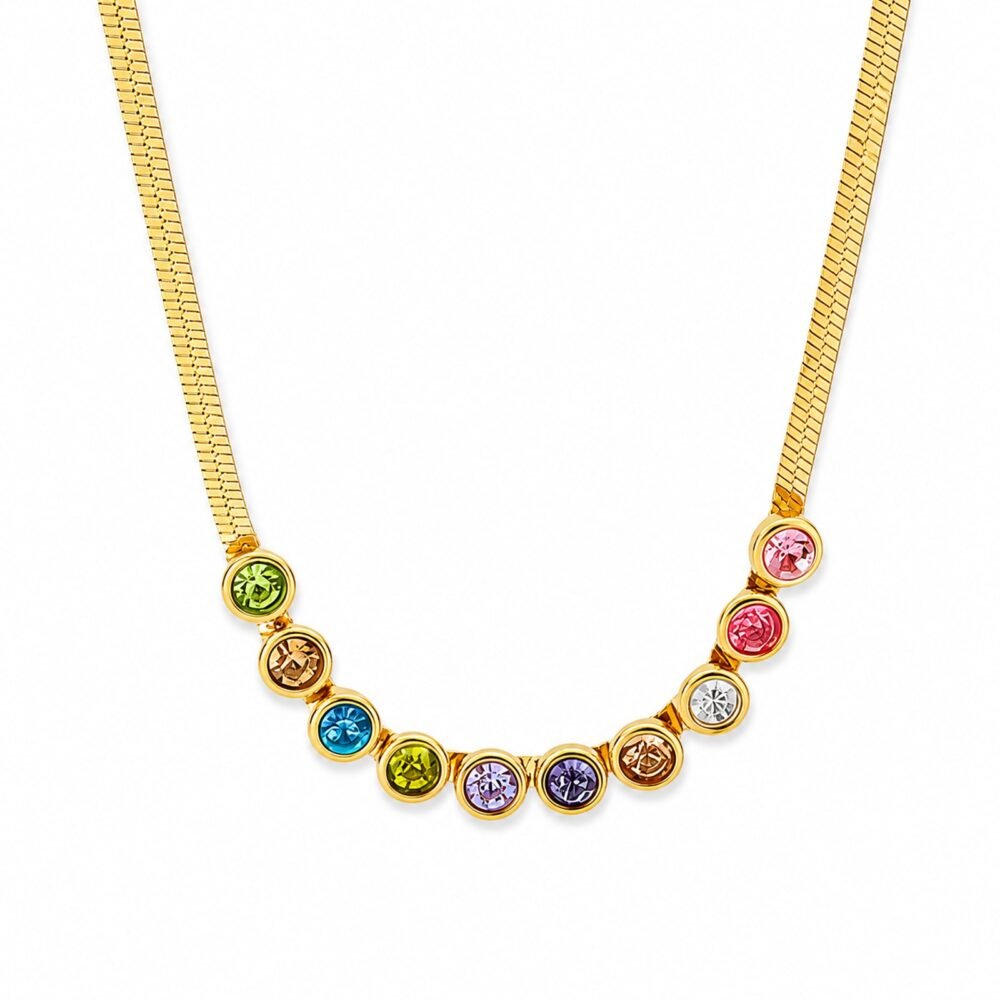 siknakit-color-pop-gem-zlata-verizica-barvni-cirkoni-bela-podlaga Color Pop Gem zlata verižica z barvnimi cirkoni Šik nakit