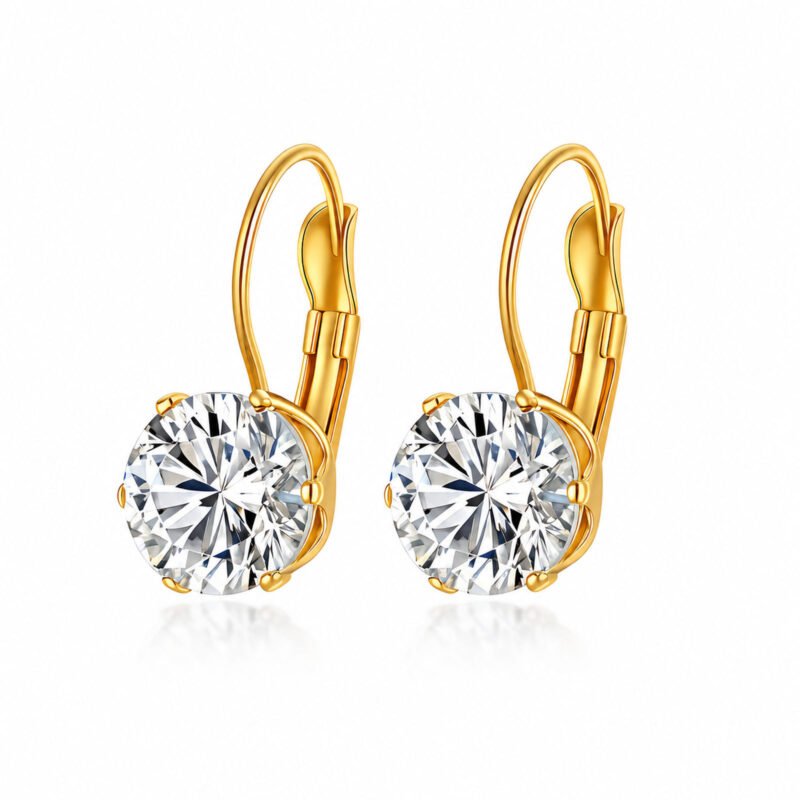 Crystal Drop zlati viseči uhani z večjim cirkonom Šik nakit