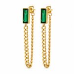 Emerald Chain Drop zlati viseči uhani z zelenim cirkonom Šik nakit