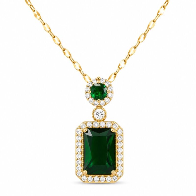 Emerald Prism zlata verižica z zelenim kristalom in cirkoni Šik nakit