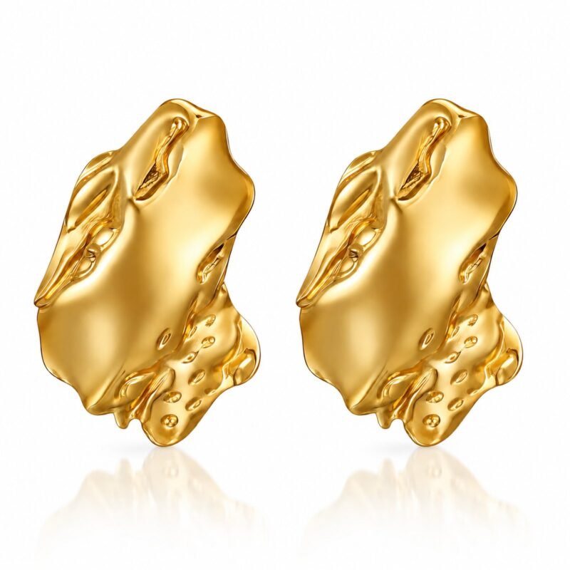 Golden Relic zlati skulpturalni vtični uhani Šik nakit