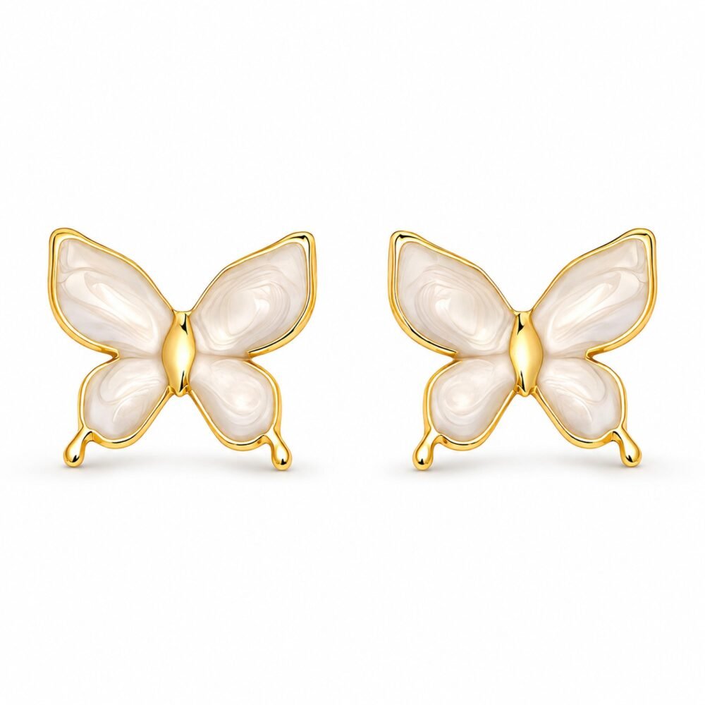 siknakit-ivory-flutter-zlati-vticni-uhani-metulj-ivory-emajl-bela-produktna Ivory Flutter zlati uhani z ivory emajliranim metuljem Šik nakit