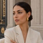 siknakit-molten-muse-drop-zlati-teksturirani-statement-uhani-krem-blazer-lifestyle