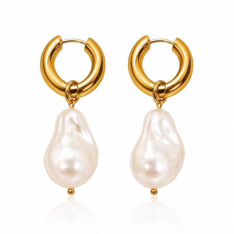 Pearl Grande Drop zlati hoop uhani z velikim biserom Šik nakit
