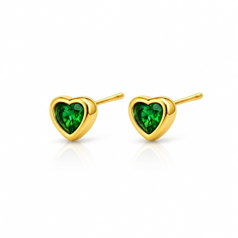 Petite Emerald Heart zlati uhani v obliki srca Šik nakit