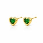 Petite Emerald Heart zlati uhani v obliki srca Šik nakit