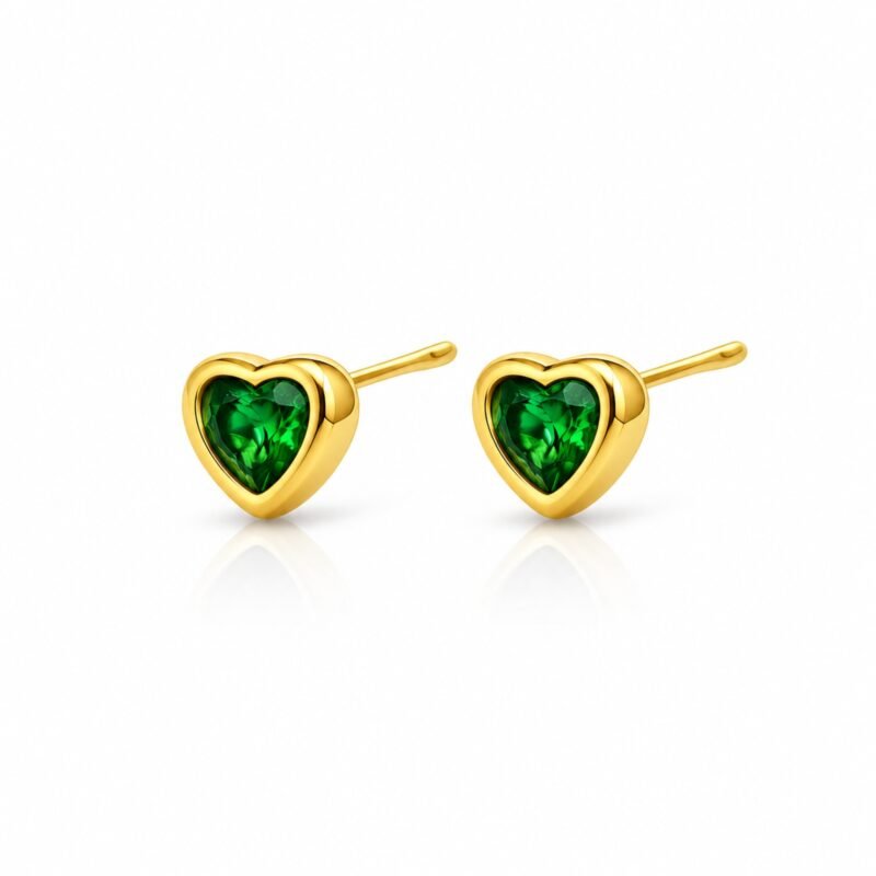 Petite Emerald Heart zlati uhani v obliki srca Šik nakit