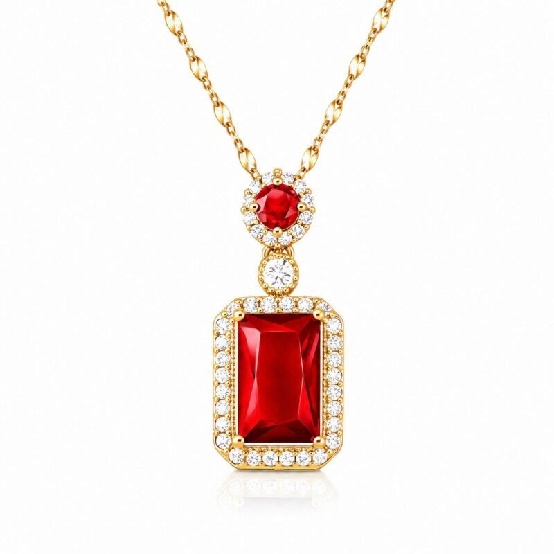 Ruby Prism zlata verižica z rdečim kristalom in cirkoni Šik nakit