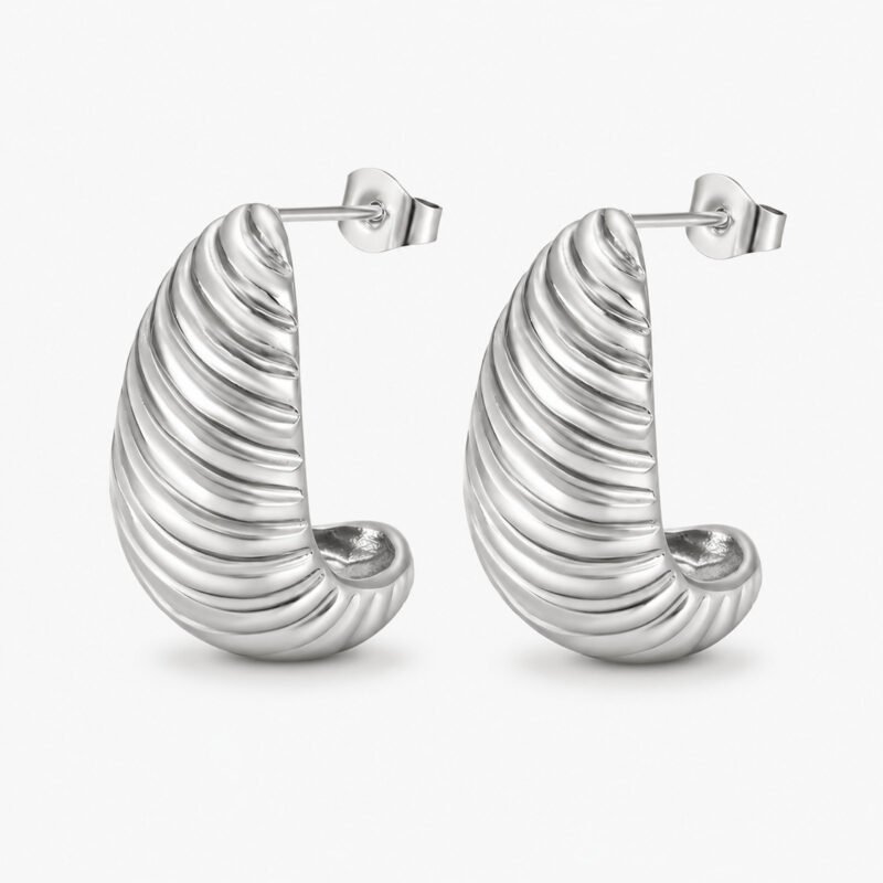 Silver Ribbed Drop srebrni reliefni uhani v obliki kapljice Šik nakit