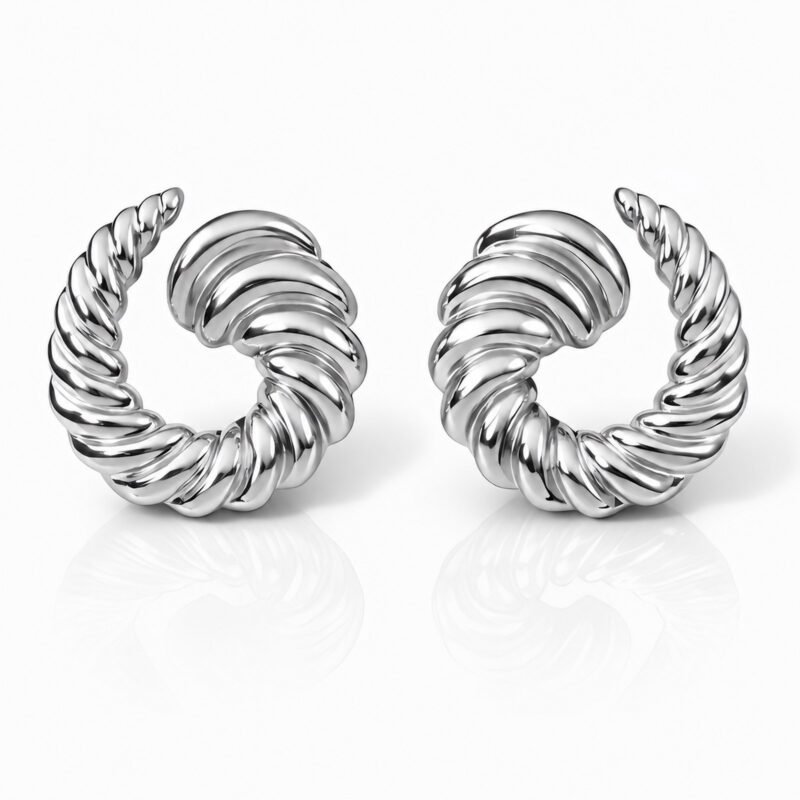 Silver Swirl srebrni zaviti polkrožni uhani Šik nakit