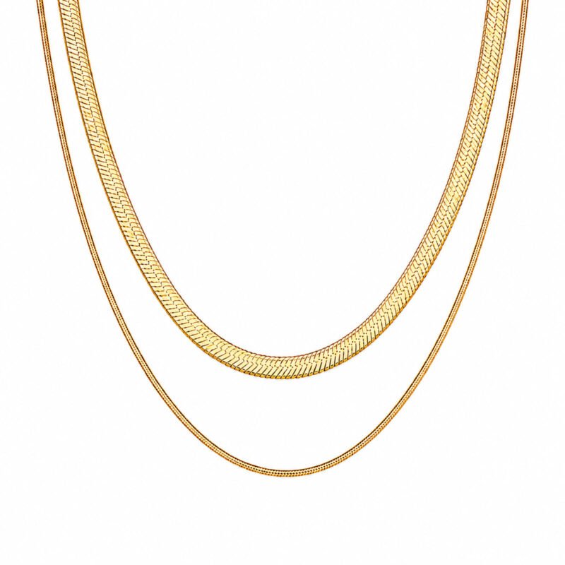 Herringbone Duo Gold zlata dvojna Herringbone verižica Šik nakit
