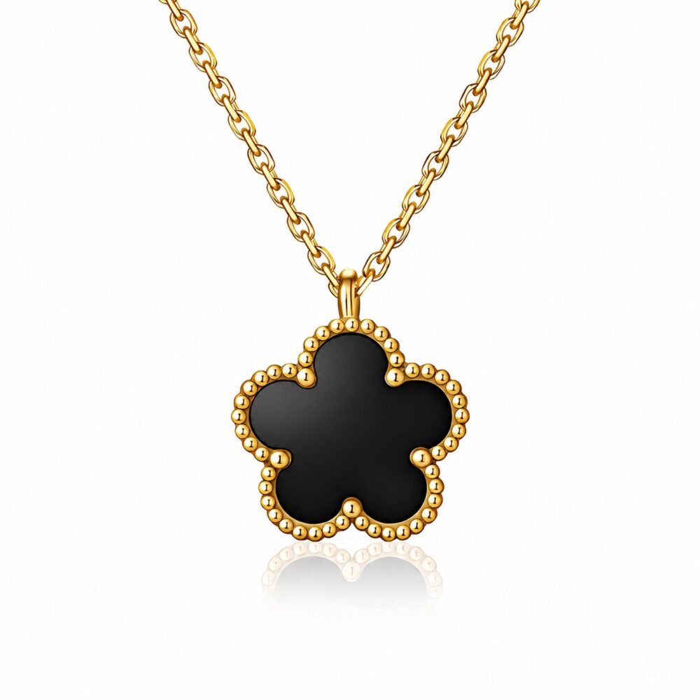 Clover Noir Single zlata Clover verižica s črnim obeskom Šik nakit