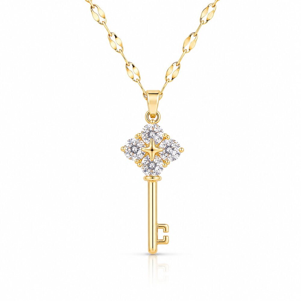 siknakit-zlata-verizica-s-kljuckom-in-cirkoni-lucky-key-bela-podlaga Lucky Key zlata verižica s ključkom in cirkoni Šik nakit
