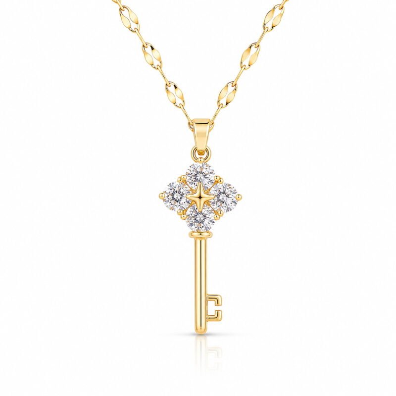 Lucky Key zlata verižica s ključkom in cirkoni Šik nakit