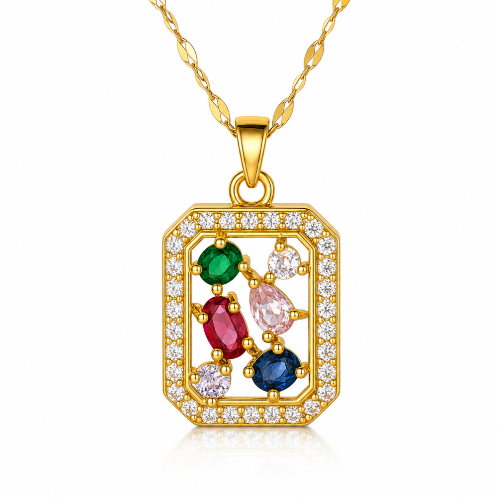 siknakit-zlata-verizica-z-barvnimi-cirkoni-jewel-prism-frame-glavna Jewel Prism zlata verižica z barvnim kristalom in cirkoni Šik nakit