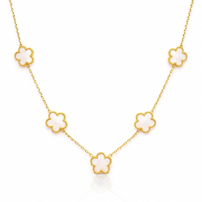 Clover Ivory zlata Clover verižica z belimi detajli Šik nakit