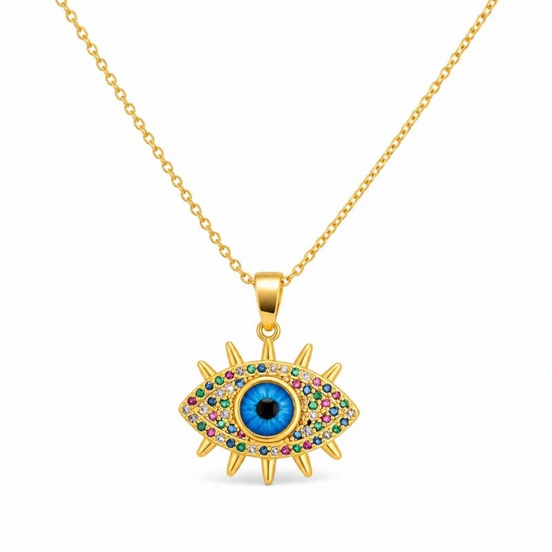 Evil Eye Glow zlata verižica z evil eye obeskom in cirkoni Šik nakit