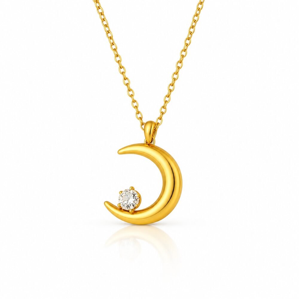 siknakit-zlata-verizica-z-luno-in-cirkonom-crescent-glow-bela-podlaga Crescent Glow zlata verižica z luno in cirkonom Šik nakit