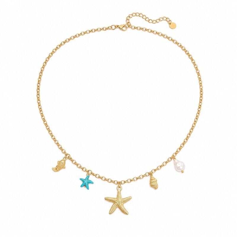 Sea Star Treasure zlata verižica z morsko zvezdo in obeski Šik nakit