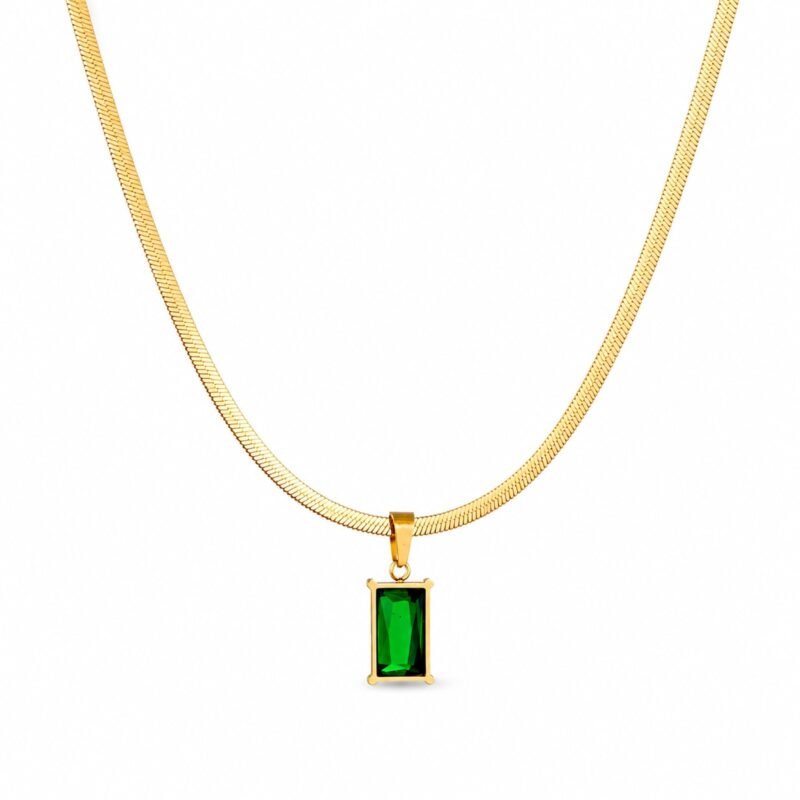 Emerald Line zlata verižica s smaragdnim cirkonom Šik nakit