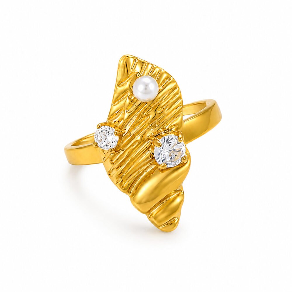 sik-nakit-aegean-shell-gold-zlati-prilagodljiv-prstan-s-školjko-bela-produktna Aegean Shell Gold zlati prstan s školjko, biserom in cirkoni Šik nakit