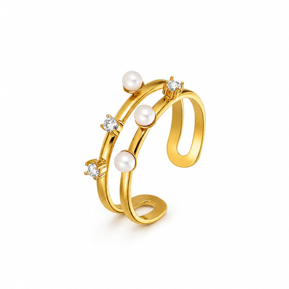 sik-nakit-pearl constellation gold-zlati prilagodljiv-prstan-z-biseri-in-cirkoni-bela-produktna Pearl Constellation Gold zlati prilagodljiv prstan z biseri in cirkoni Šik nakit