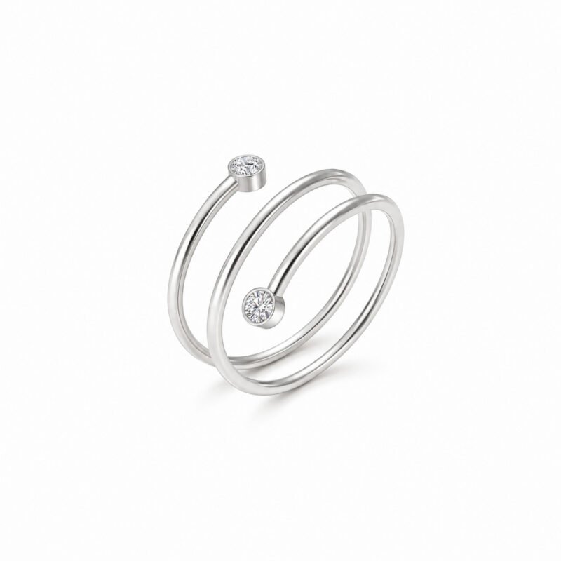 Spiral Spark Silver srebrni večlinijski spiralni prstan s cirkoni Šik nakit