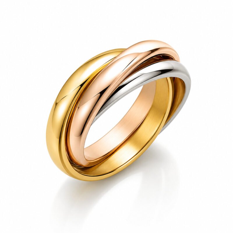 Tri Tone Interlace tribarvni prepleteni prstan v zlatem, rose gold in srebrnem tonu Šik nakit