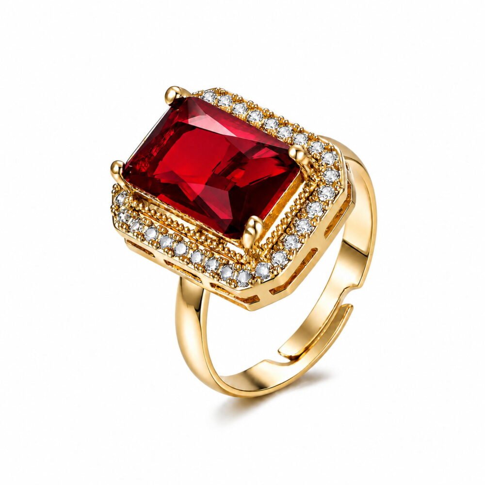 sik-nakit-zlati-prilagodljivi-prstan-z-rdecim-cirkonom-ruby-prism-gold-bela-produktna Ruby Prism Gold zlati statement prstan z rdečim cirkonom Šik nakit