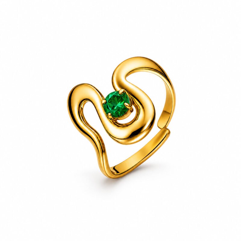 Emerald Embrace Gold zlati statement prstan z zelenim cirkonom Šik nakit