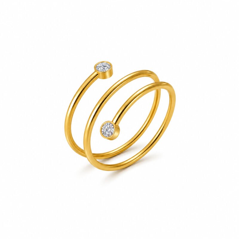 Spiral Spark Gold zlati večlinijski spiralni prstan s cirkoni Šik nakit