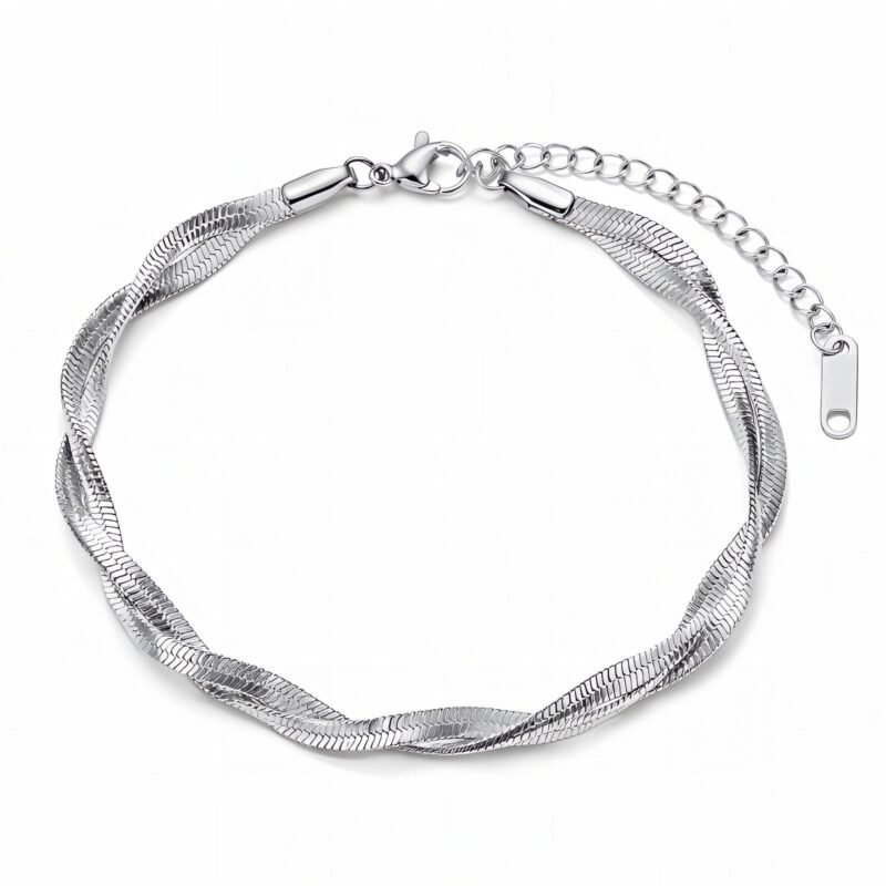 Twist Herringbone Silver – srebrna zavita herringbone zapestnica