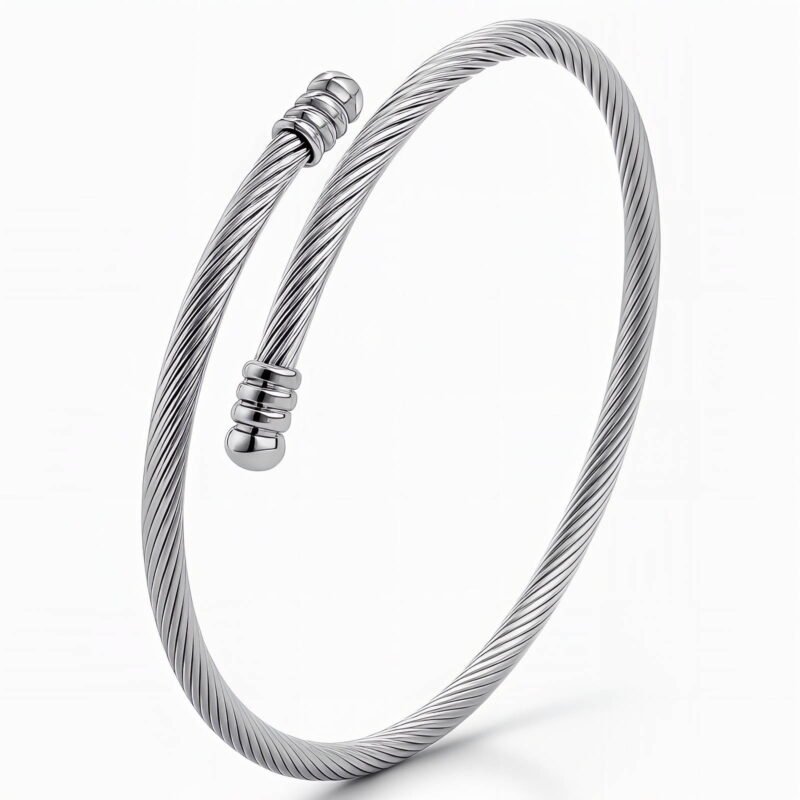 Sleek Cable Cuff Silver – srebrna odprta zapestnica s kabelsko strukturo