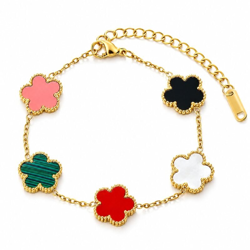 Candy Clover – zlata Clover zapestnica z barvnimi deteljicami