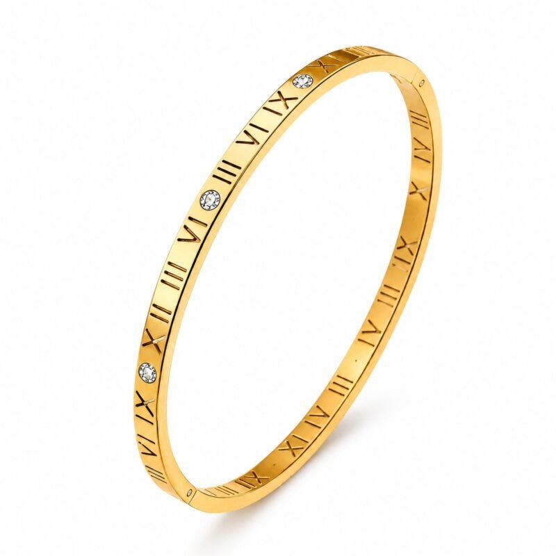Roman Legacy Bangle – zlata bangle zapestnica z rimskimi številkami in cirkoni