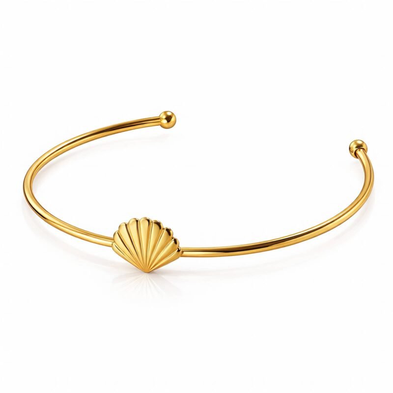 Sunlit Shell Cuff – zlata odprta zapestnica s školjko