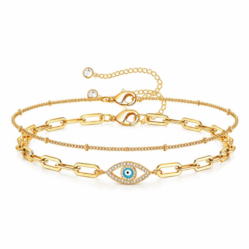 Evil Eye Duo – zlata dvojna zapestnica z očesom