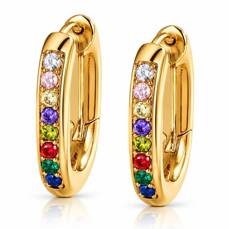 Chroma Oval Hoops Gold – zlati uhani obročki z barvnimi cirkoni