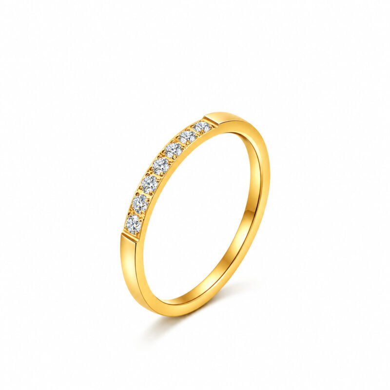 Crystal Row Slim Gold zlati tanek prstan z nizom okroglih cirkonov Šik nakit