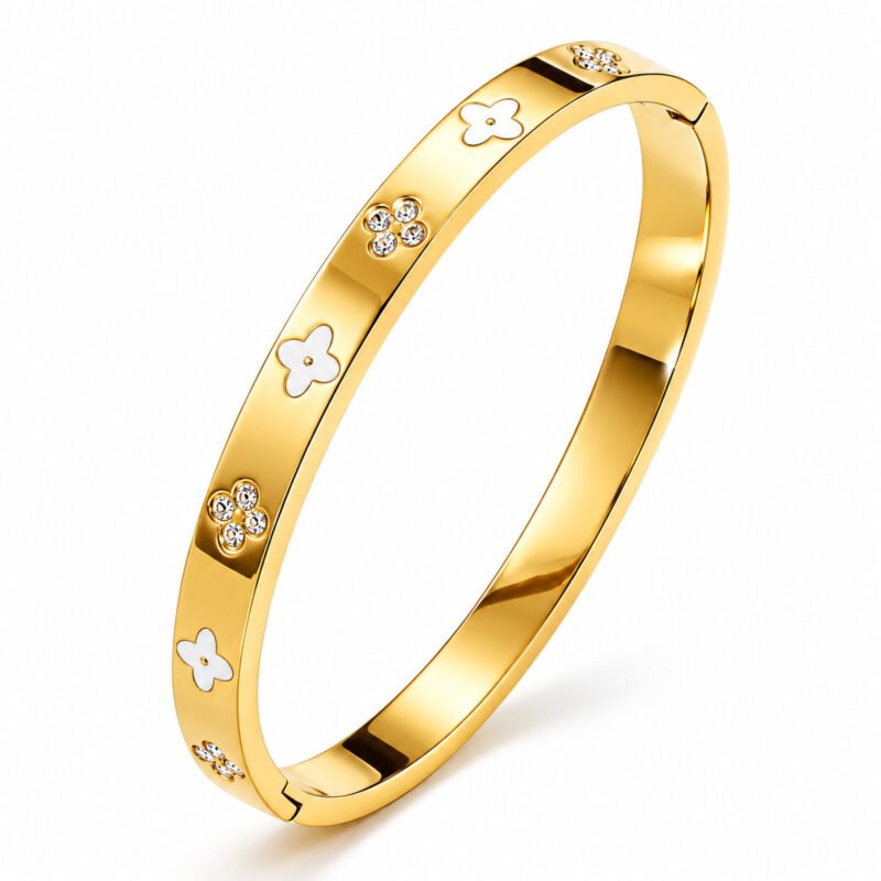 Maison Fleur Bangle – zlata bangle zapestnica s cvetličnimi detajli in cirkoni