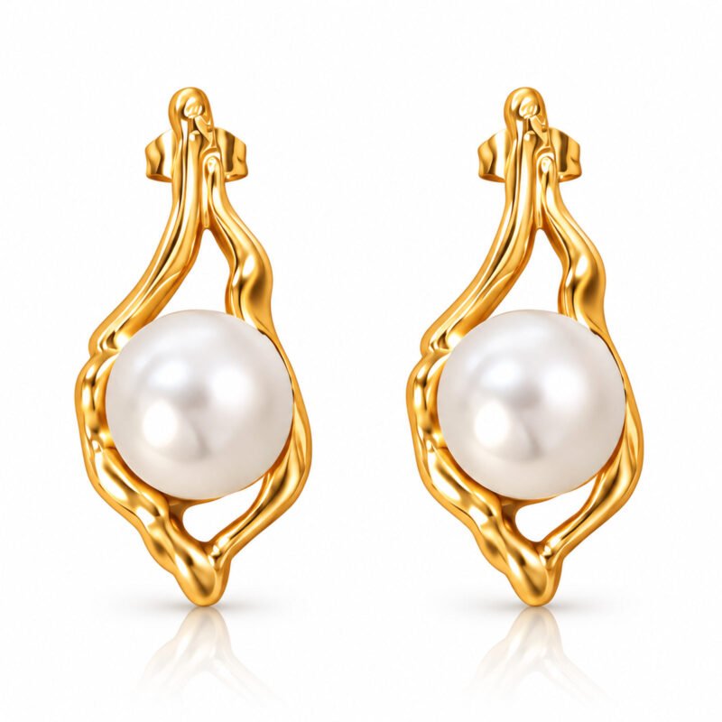 Pearl Embrace Gold – zlati vtični uhani z biserom
