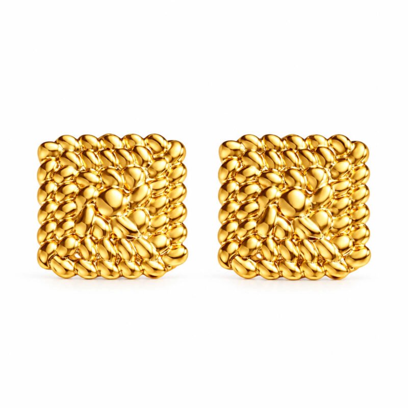 Regency Weave Gold – zlati vtični uhani z reliefno strukturo