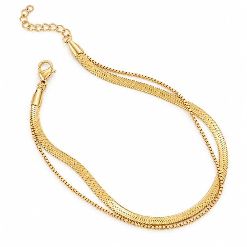 Sleek Layer Gold - zlata dvoplastna herringbone zapestnica