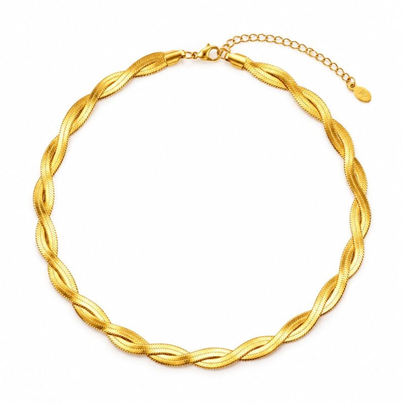 Twist Herringbone Gold – zlata prepletena herringbone verižica